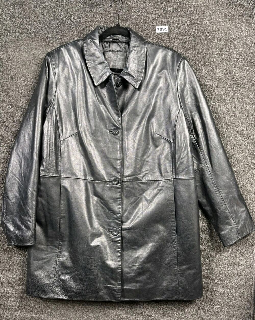 Kathy Ireland Genuine Leather Jacket Womens Size Large Black Button Front